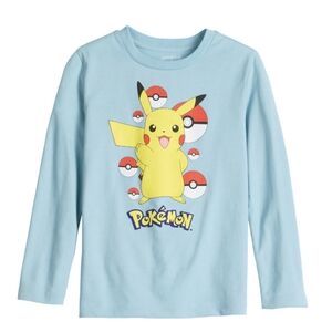 🌻 NEW Pokémon Pikachu Long Sleeve Blue Graphic Tee – multi Sizes 5 & 6